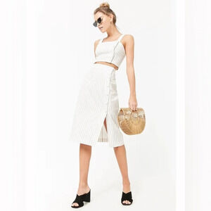 Forever 21 Beige Striped Linen-Blend Skirt Size‎ Small